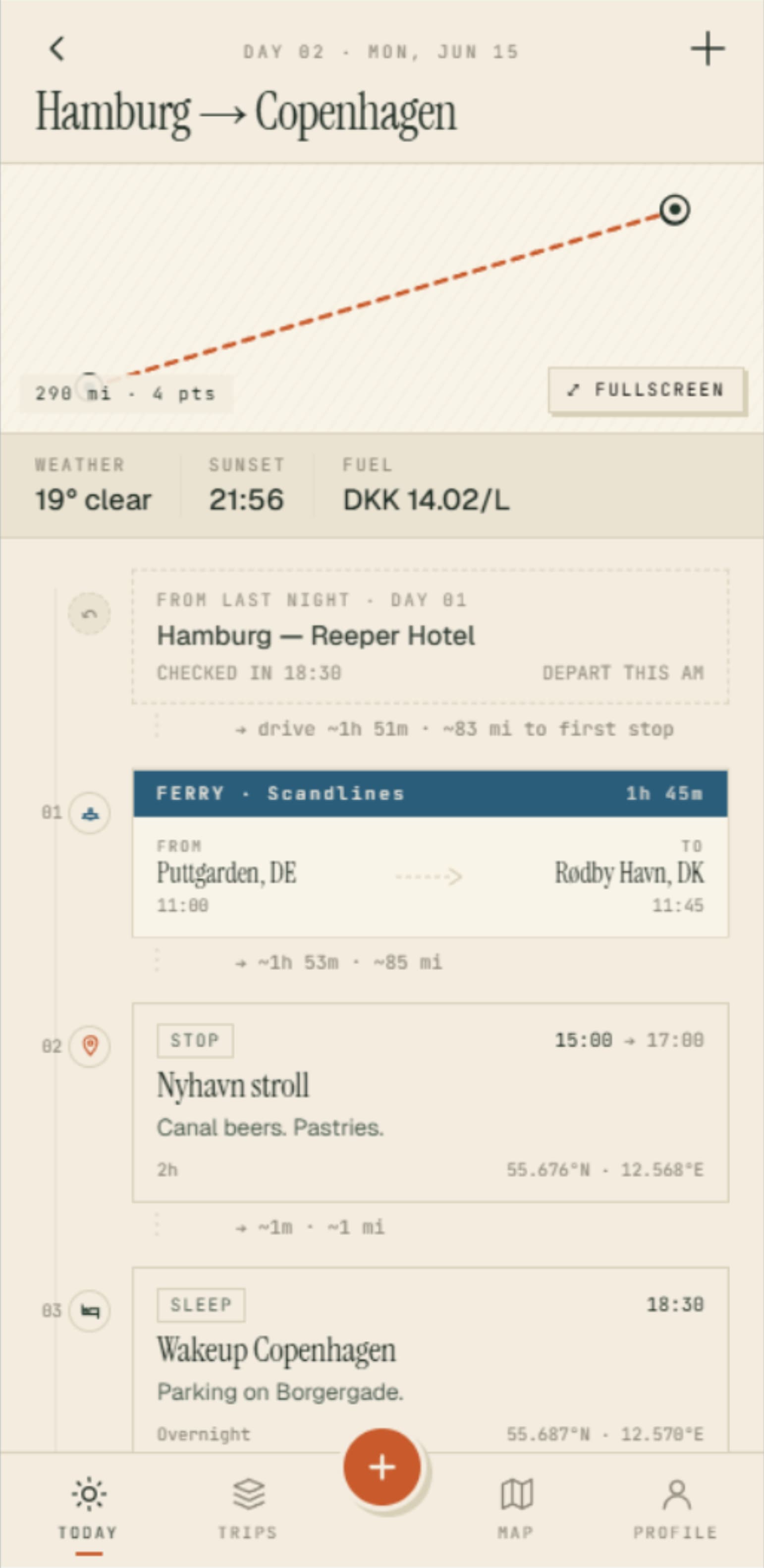 Trippable mobile — day detail with map