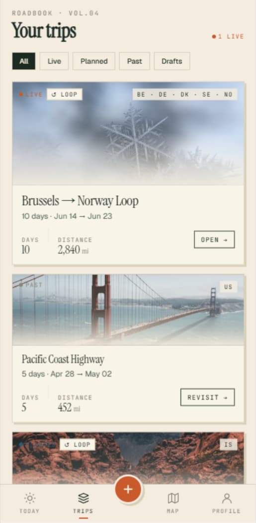 Trippable mobile — your trip list